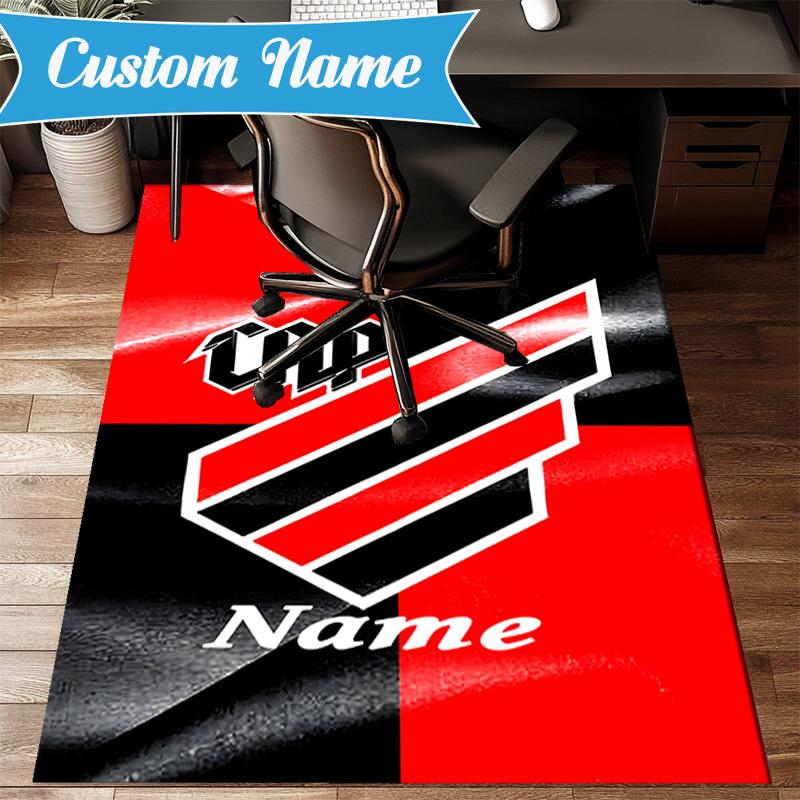 Custom Name Black Stripes Athletico Crest Rug Game Carpet, Floor Mat for Bedroom Living Room Entryway Rug, Home Decor Gift for Christmas Birthday