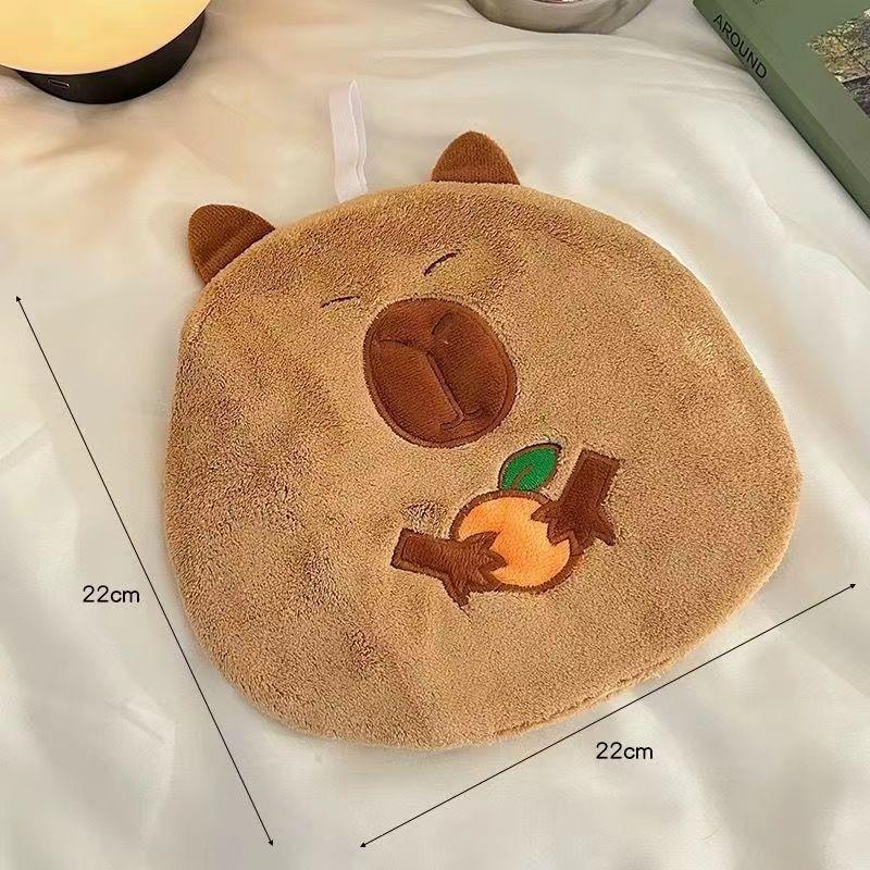 Quick-Drying Capybara Coral Fleece Hand Towel - Cute, Water-Absorbent, Hanging Kitchen Towel