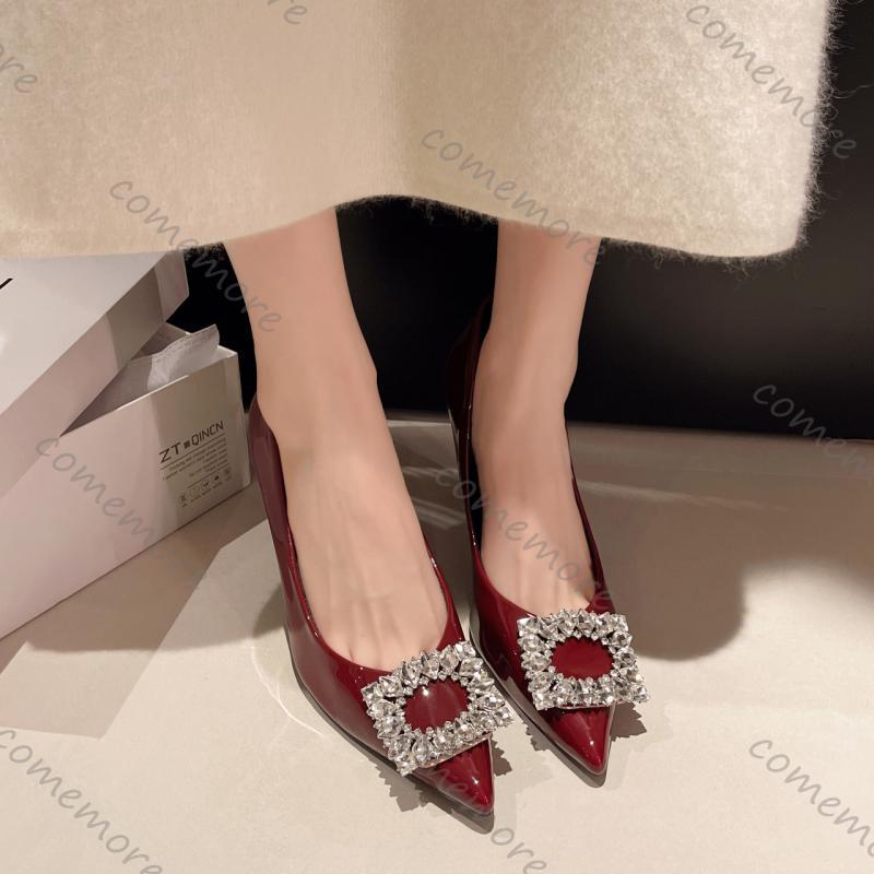 Fashion Comemore Fashion Pointed Toe Patent Leather Office Pumps Women Autumn Sexy High Heel Party Shoes Crystal Buckle Dress Pumps