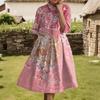 Dress For Women Elegant Casual Smocked Button Lapel Short Sleeve Knee Length Dress