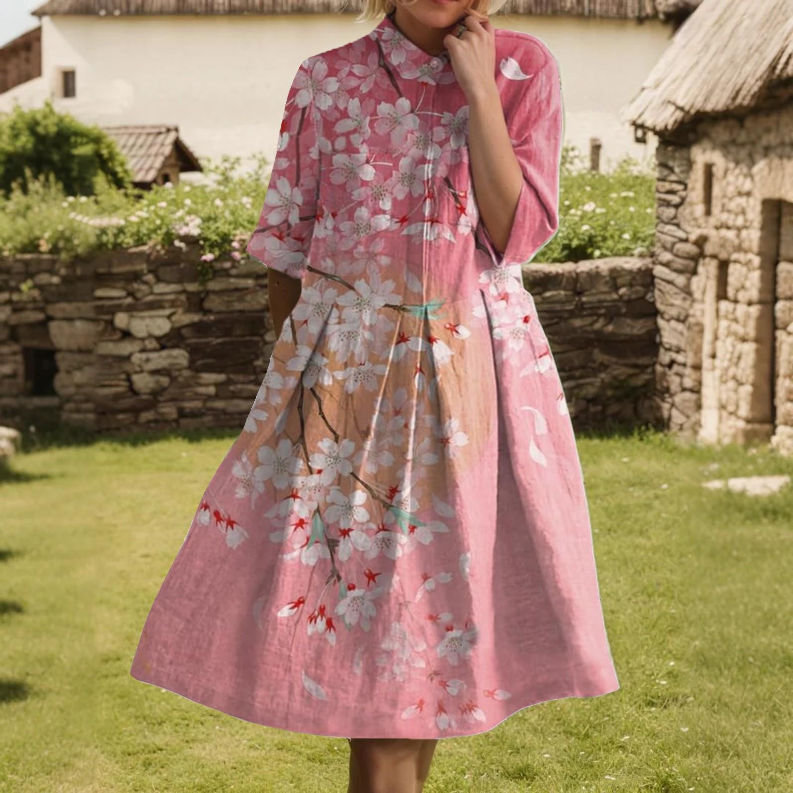 

Платье для женщин элегантное повседневное со сборками, с лацканами на пуговицах, с коротким рукавом, длиной до колена XL арбуз красный