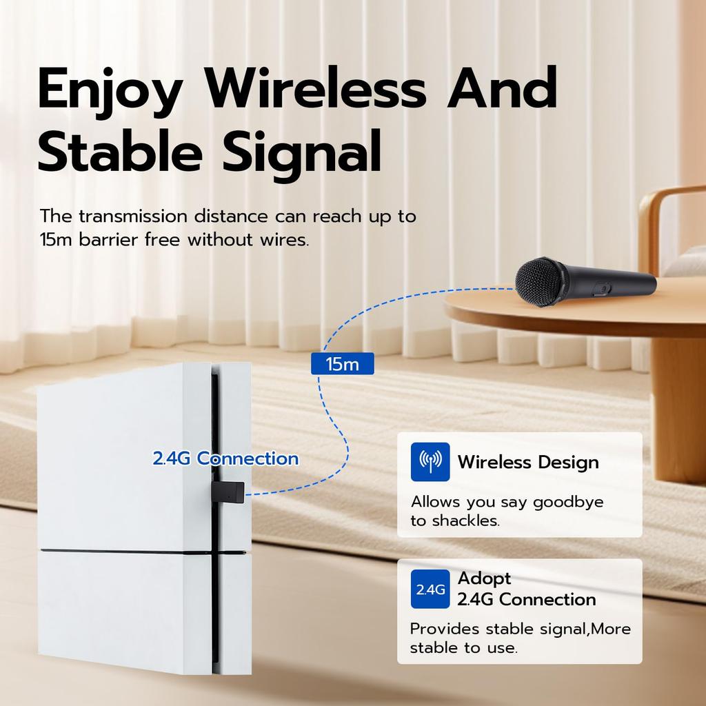 Mcbazel Karaoke Microphone Singing Gaming Karaoke Microphone Cordless Compatible with U Black PS5/XboxSeriesXS/Switch/PC/Wii/Wii -