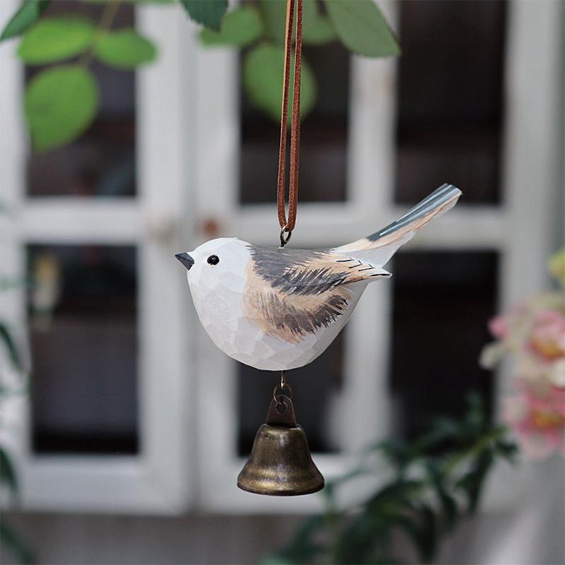 Rustic Handmade Wooden Bird Wind Chime Hanging Pendant Hand Carved Ornament Home Garden Decoration Gift
