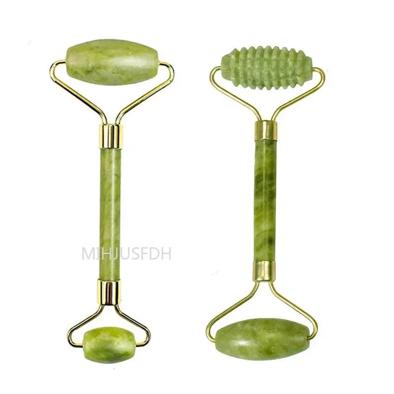Natural Jade Roller Massager For Face Body Back Foot Massage Roller Facial Liftting Anti-Wrinkle Double-End Gua Sha Jade Stone