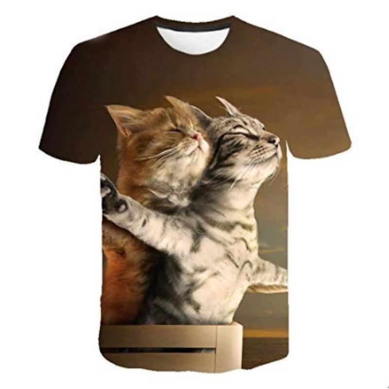 Summer New Style Summer Women's Loose Round Neck Short Sleeve Cat 3D Printed T-shirt