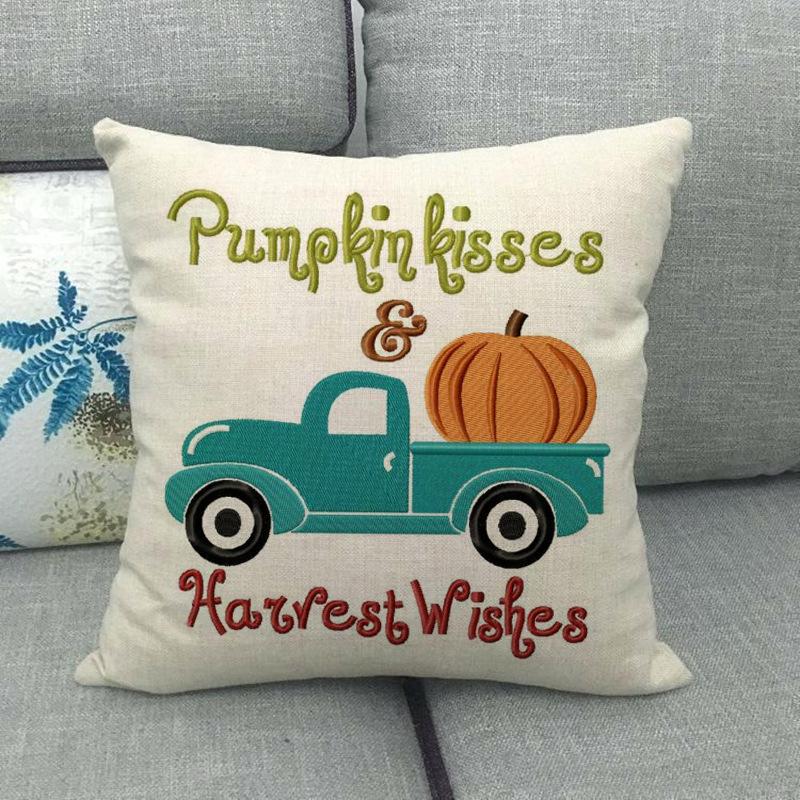 Autumn Thanksgiving Pumpkin Truck Digital Printing Short Plush Pillow Covers For Car Sofa Office Cushion Cover Home Goods