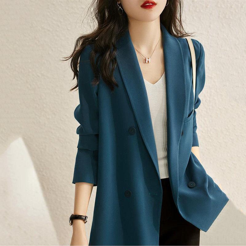 

Осень Зима Женская Одежда Однотонный Тонкий На Пуговицах С Лацканами Деловой Повседневный Формальный Прямой Блейзер Темперамент Простота L синий