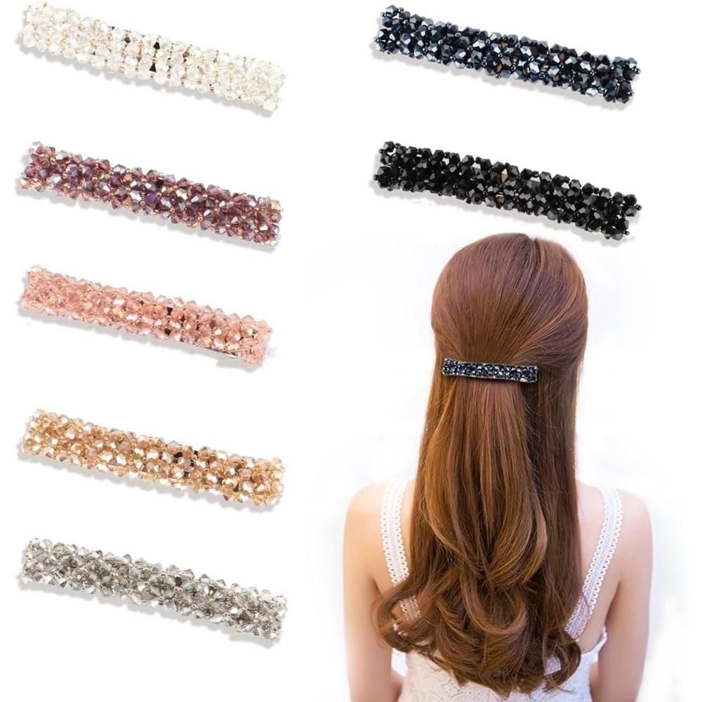 Crystal Rhinestone Hair Slide Clip - Star Shaped Plastic Barrette for Women, Shiny Bling French Hair Clasp for Fine Hair, Elegant Hair Accessory