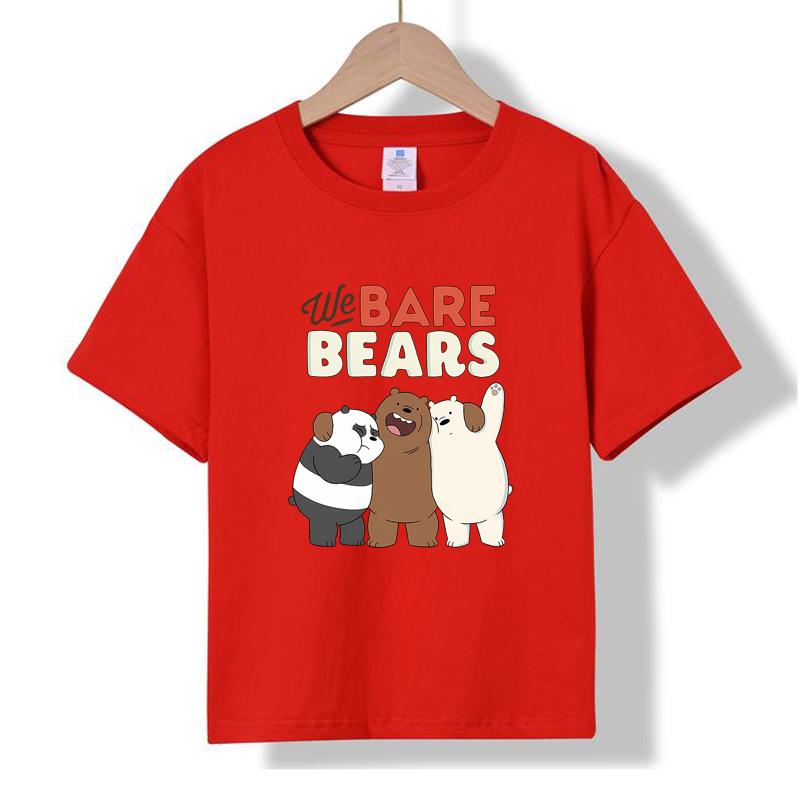 XH71 MINISO 2026 Summer New We Bare Bears Printed Cotton Round Neck T-shirt for Children Aged 1-16, Boys and Girls