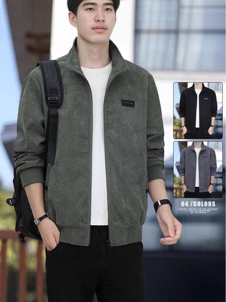 Men's Trendy Korean Style Slim Fit Corduroy Jacket with Stand Collar