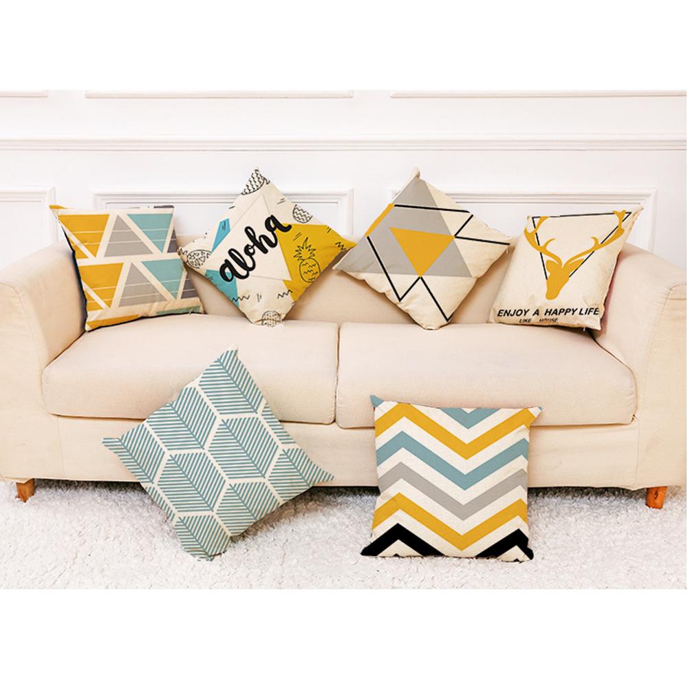 NEW Geometric Deer Cushion Yellow Geometry Decorative Pillows Linen Pillowcase Creative Home Decoration for Sofa Countryside