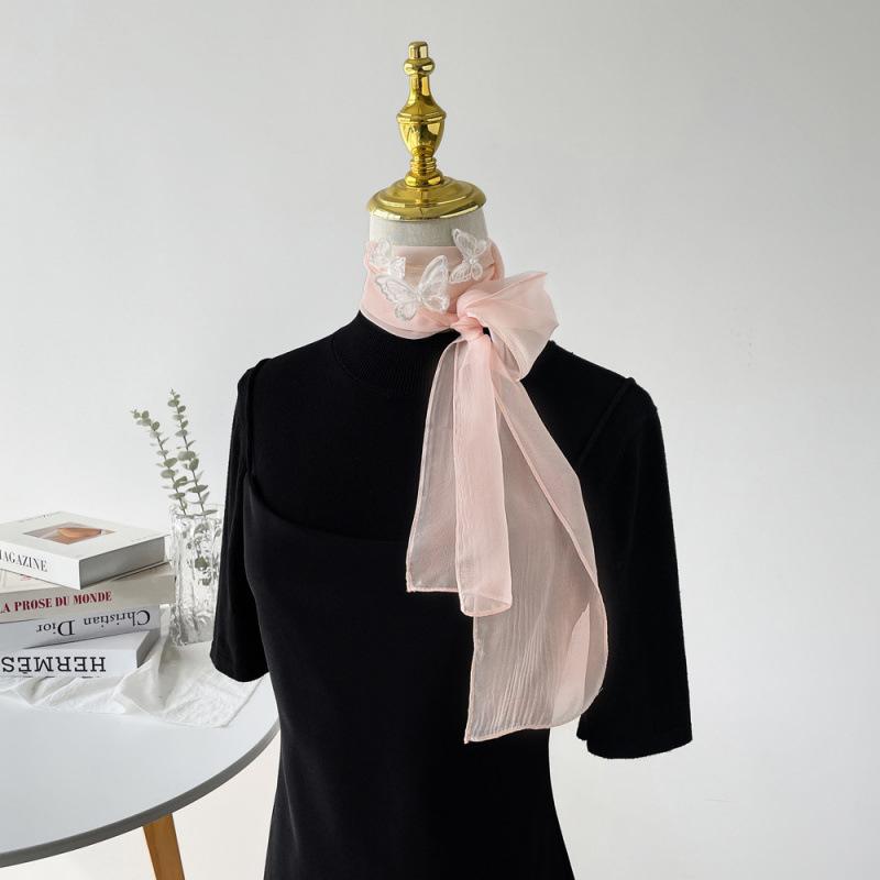 Butterfly Solid Color Scarf for Women Lace Fairy Style Hair Band Turban French Niche Elegant Scarf