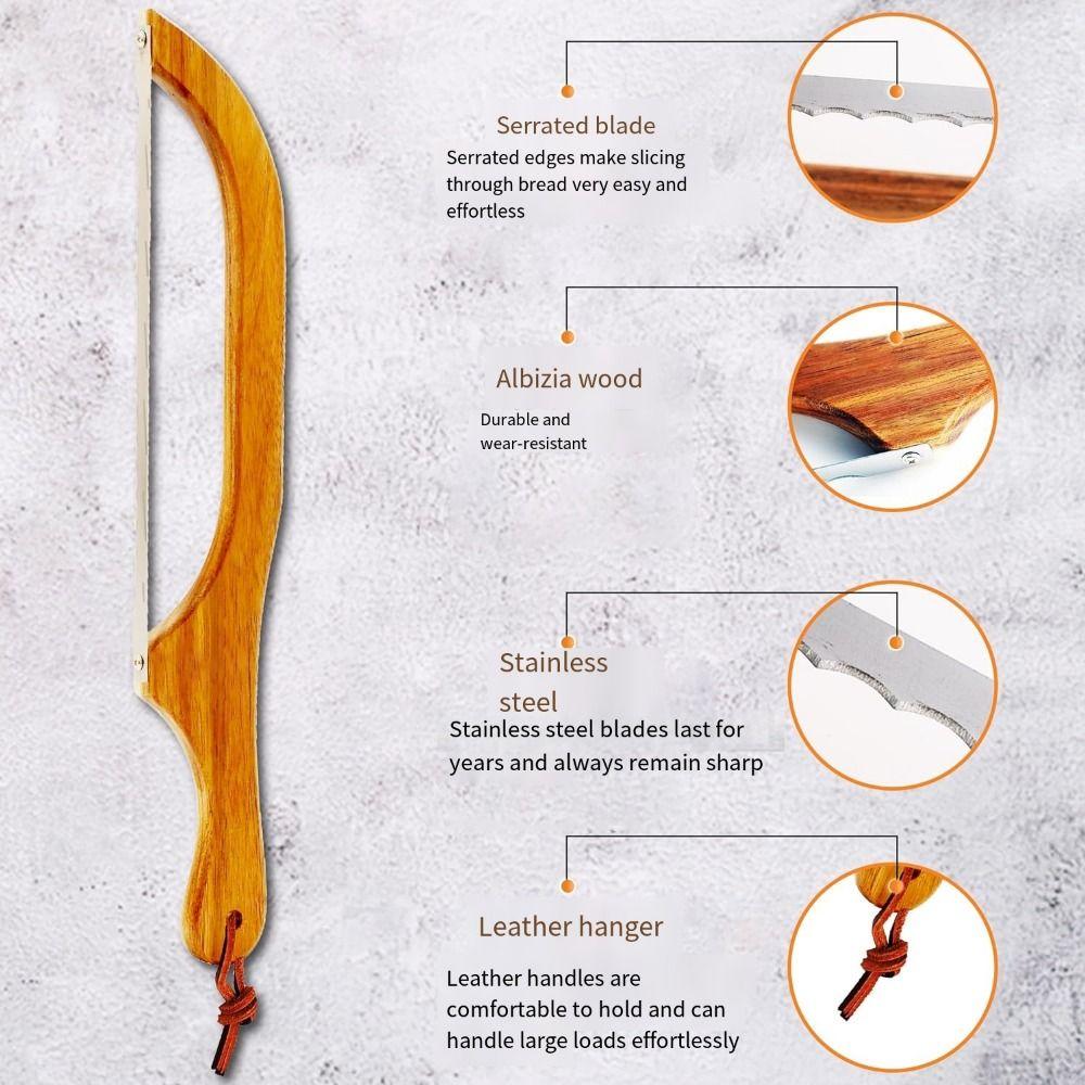 Bow Design Wooden Bread Knives Serrated Knives Fiddle Bow Slicer Serrated Bread Cutter  Bagels