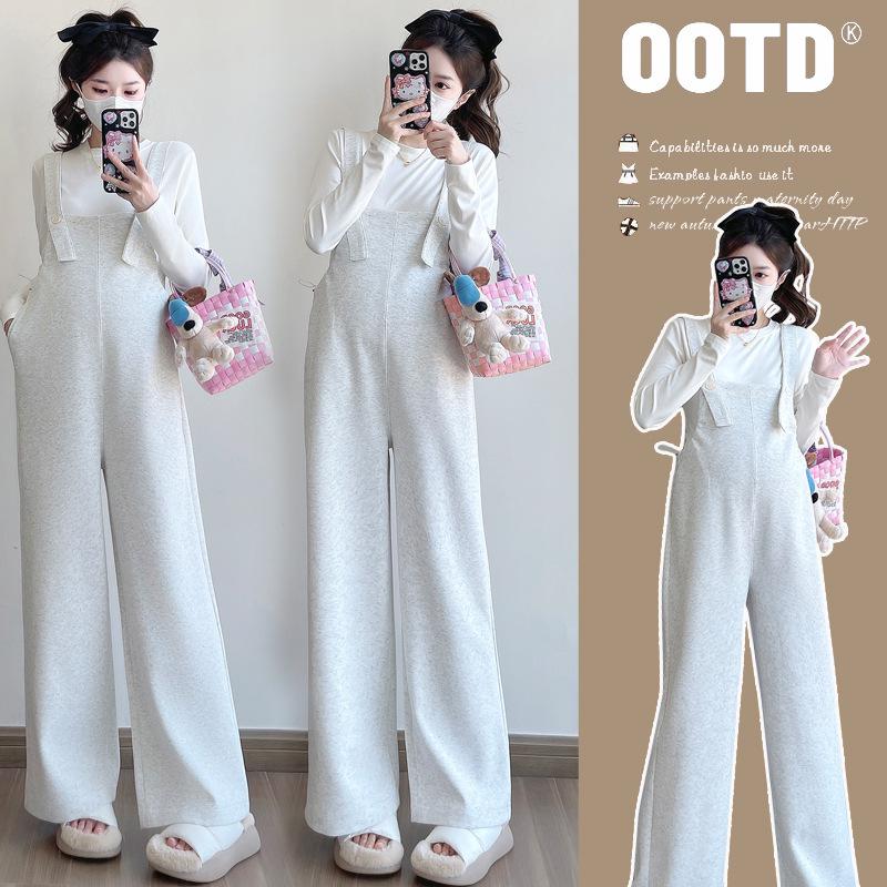 2026 Spring Maternity Polka Dot Cotton Overalls Plus Size Set with Wide Leg Pants M