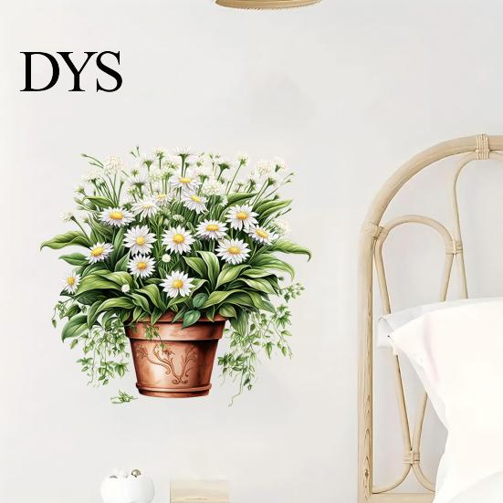 Versatile Plant Wall Decorations Watercolor Potted Stickers, PVC Waterproof Hanging Pothos/Daisy Decals, Removable Easy Peel And Stick Home