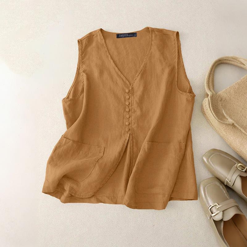 ZANZEA Women Summer V-Neck Casual Sleeveless Tank Tops