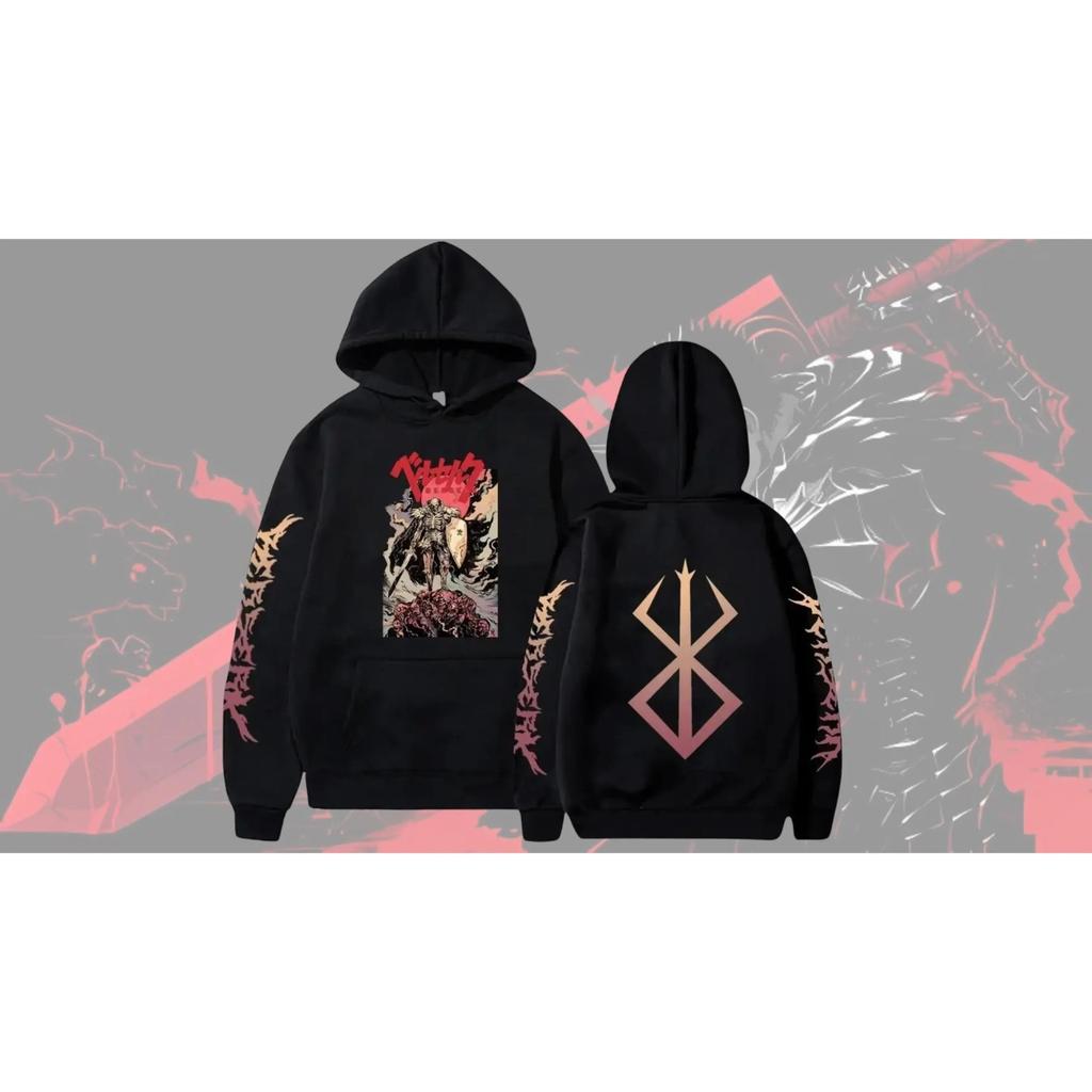 Japanese Anime Berserk Printed Hoodies Women Men Fleece Warm Streetwear Oversized Y2k Sweatshirts Hip Hop Pullover Tracksuit Female Male Clothing