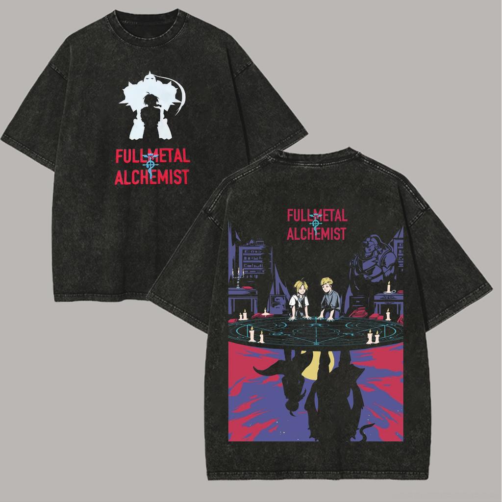 Fullmetal Alchemist Anime Lover Unisex Plus Size Washed Tshirt Suitable for All Seasons Personality Clothes Streetwear Trendy