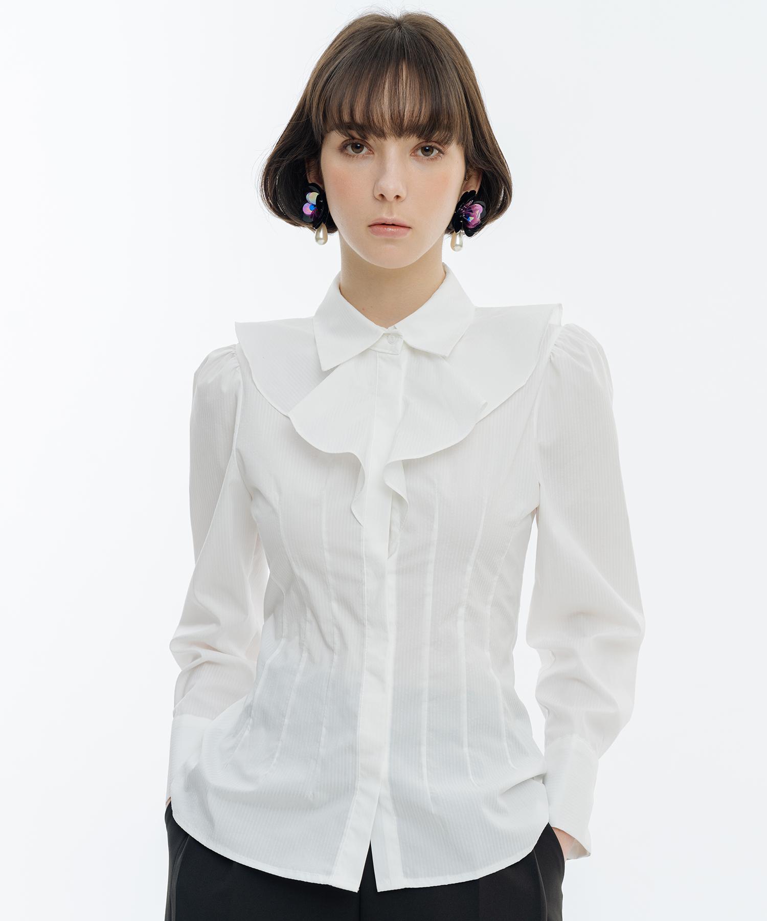 Ish Frill Ruffle Collar Blouse (White) White/Free