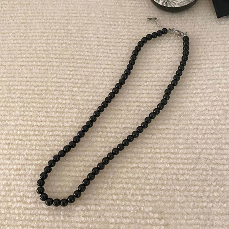 Bohemia Imitation Pearl Choker Necklace Long Black Pearls Necklace for Women