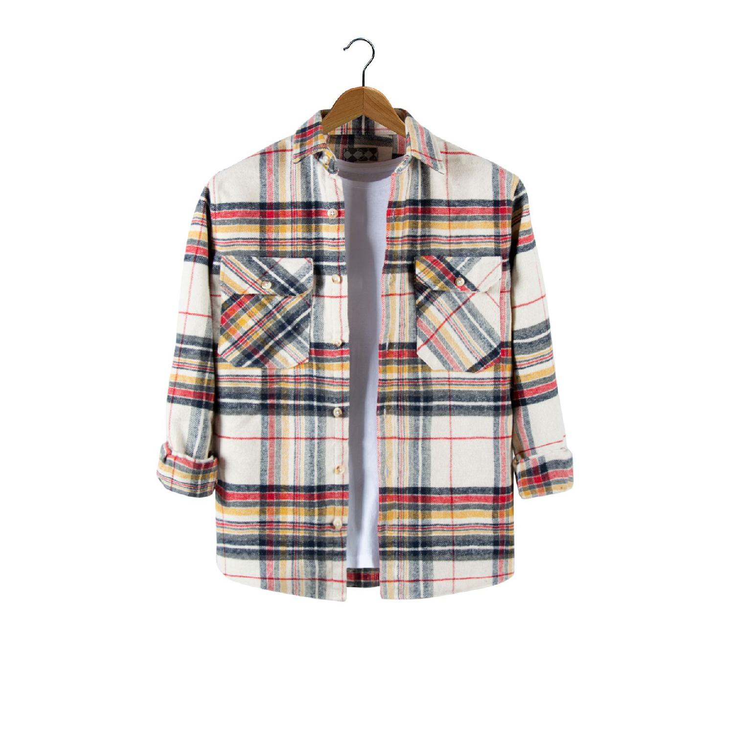 

Cream Regular Fit Shirt Collar Plaid Double Pocket Lumberjack Shirt S кремовый