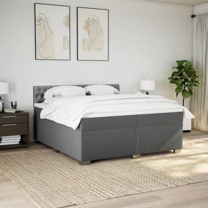 Maison Exclusive - Sommier à lattes de lit avec matelas Gris foncé 200x200cm Tissu