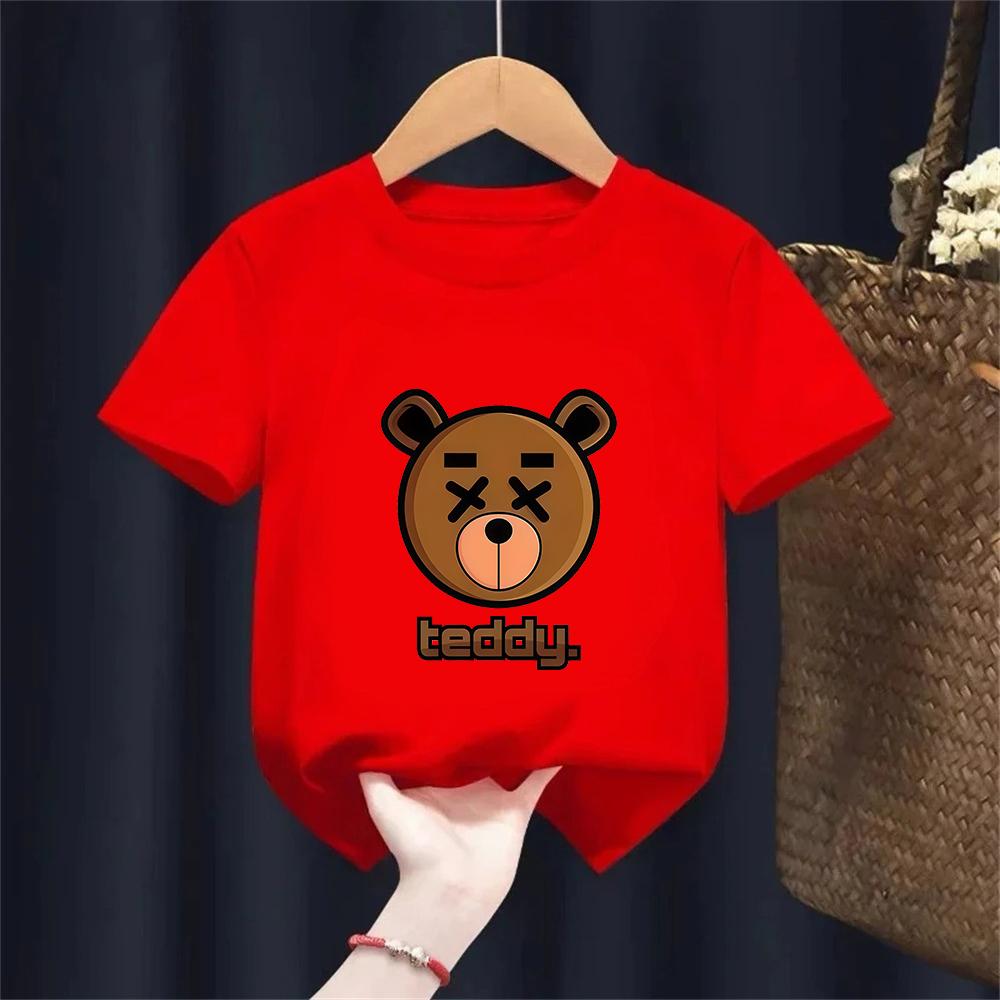 Children Tshirt With Added Sugar Summer New Product for Boys Girls Cartoon Teddy Bear Short Sleeved T Baby Cute Pattern