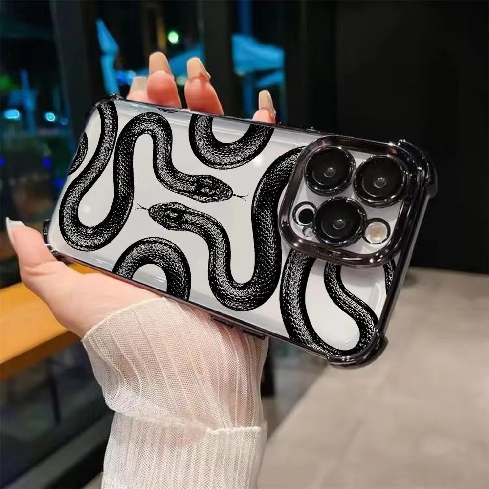 Luxury Vintage Black Snake Plating Phone Case For iPhone 17 Air 16 e 15 14 13 12 11 Pro Max Plus Mini SE 2020 2022 Airabag