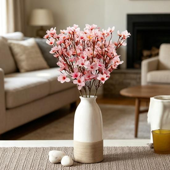 Artificial Peach Blossom Branches Decor No Withering Fake Flowers Silk Spring Faux Flowers Peach Bouquet for Home Living Room Bedroom