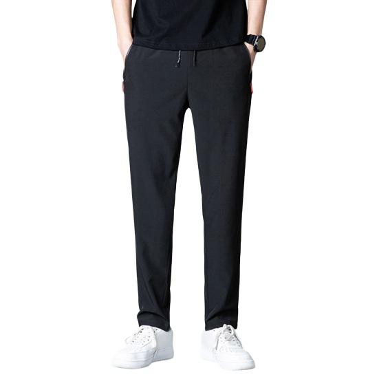 

Мужские брюки для костюма, свободные эластичные прямые брюки с эластичной резинкой на талии, мягкие дышащие однотонные спортивные штаны для тренировок в тренажерном зале, спортивные штаны для бега, девятые брюки M чёрный