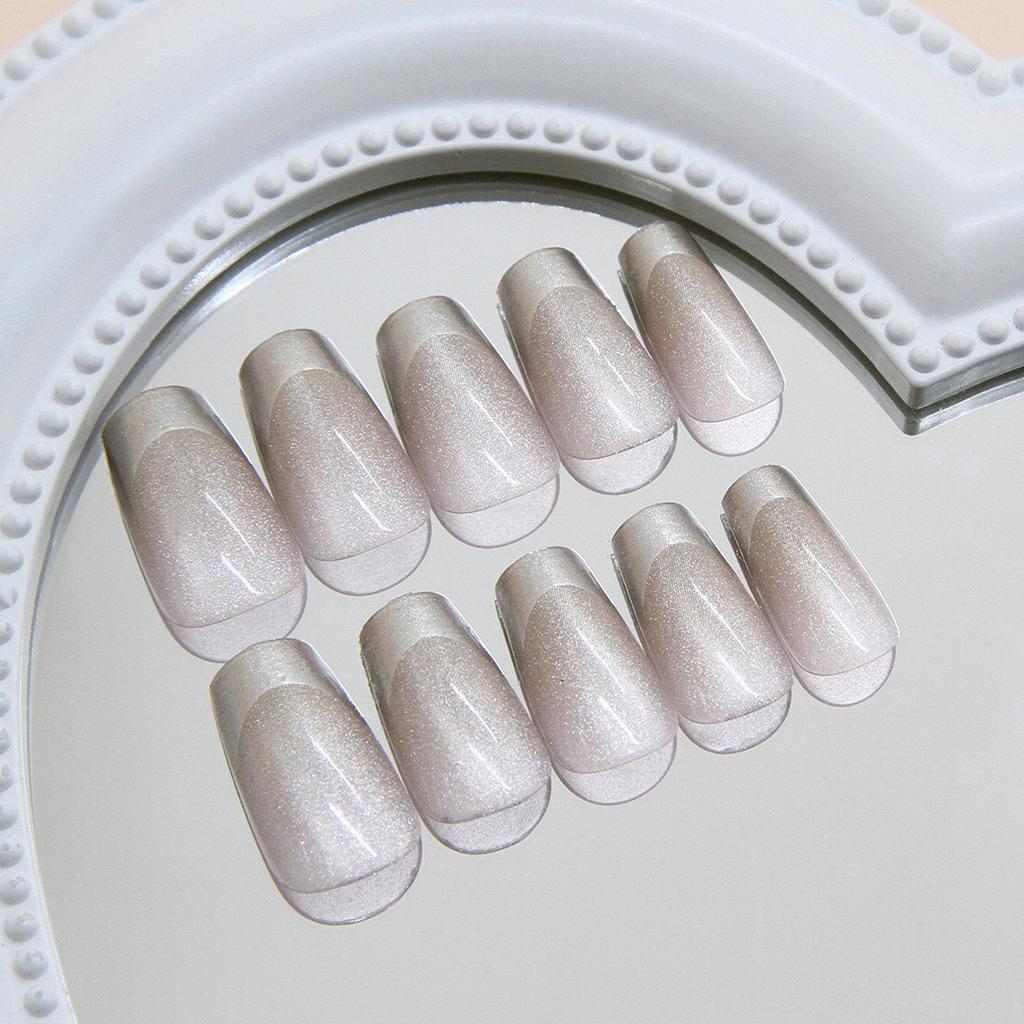 Cat Eye Press On Nails Glass Coffin Acrylic Fake Nails Reusable Stick On Nails for DIY Nail Art Manicure Decorations