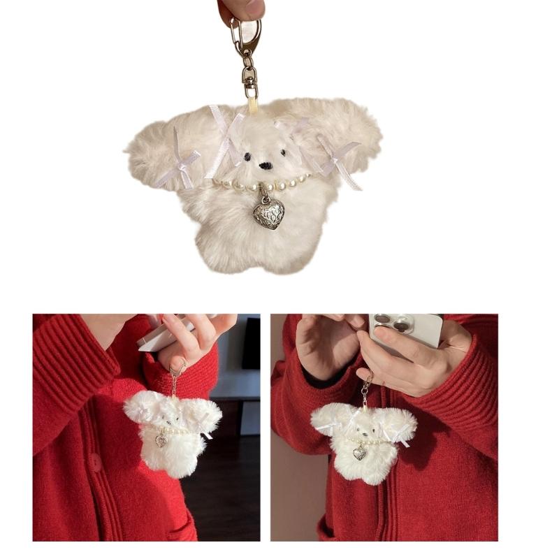 Cute Heart Plush Rabbit Keychain Pendant Lovely Plush Hanging Decorations Keyring Charm for Purse Bag Backpack Handbag