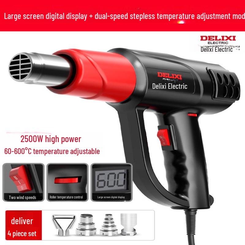 Delixi Electric Digital Display High-Power Hot Air Gun for Temperature Control & Film Shrinking.