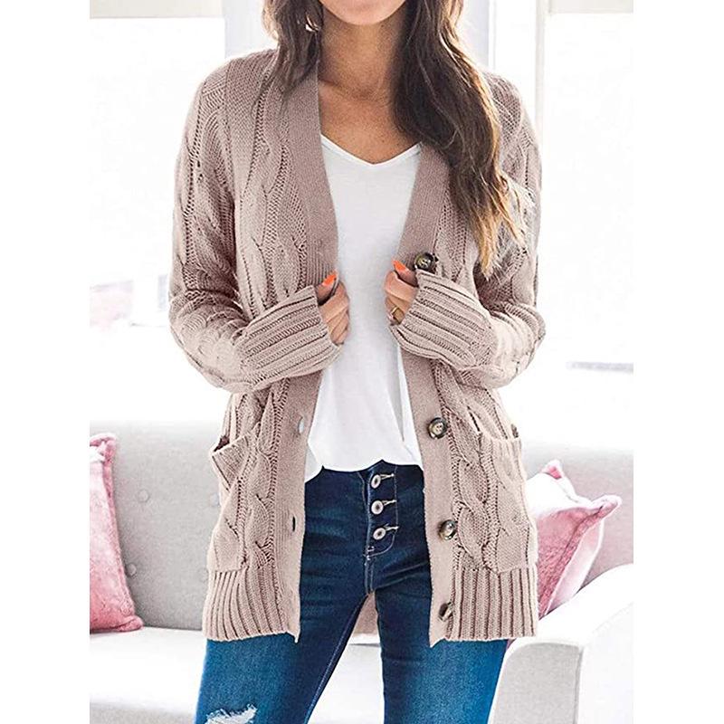 2025 Autumn/Winter Women's V-neck Single-breasted Long Sleeve Knitted Cardigan Sweater