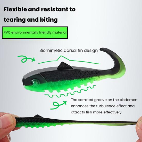 

10Pcs Fishing Bait with Curved Tail Realistic Looking Vibrant Color Natural Swimming Posture Artificial Lure Soft Bait зелений