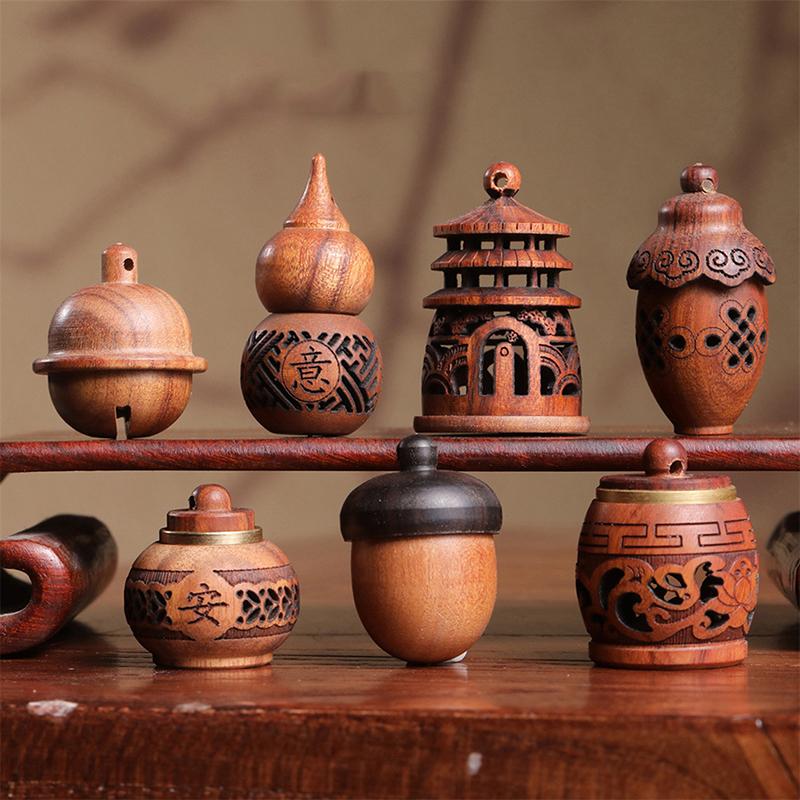 Natural Wood Lotus Shape Perfume Bottle Incense Expanding Mini Sandalwood Portable Sealed Jar Pendant Pomander Container