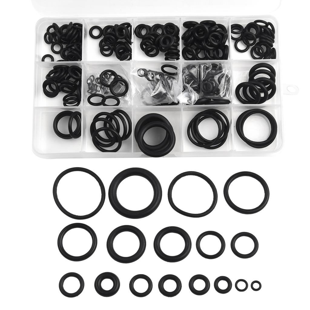 Jeu d'assortiment de 300 joints toriques en caoutchouc avec tailles SAE pour étanchéité de connexion air, gaz et hydraulique et boîte de rangement en plastique