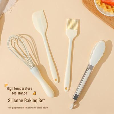 Silikon-Backwerkzeug-Set: Hitzebeständiger Spatel, Schaber, Schneebesen und Ölpinsel (4 Stück)
