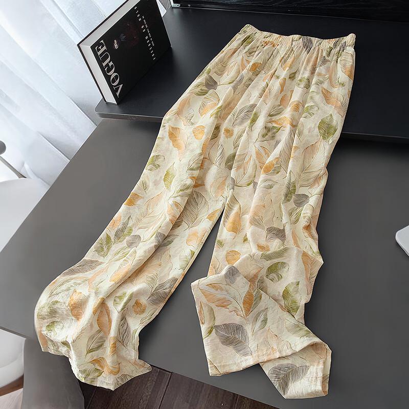 SIBOSHE Women's Leaf Print Wide-Leg Casual Pants