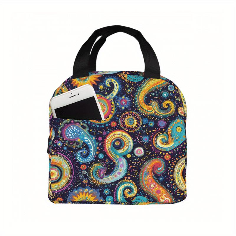 1pc Large Insulated Lunch Bag & Picnic Box - Waterproof Reusable Thermal Tote with Mediterranean Sea & Greek Key-like Print, Tur