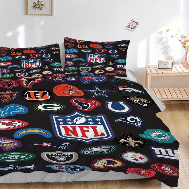Nfl Logos Bedding 3 Piece Set HD Print Duvet Cover Pillowcases for Teens Adult Bedroom Decoration Christmas Gift