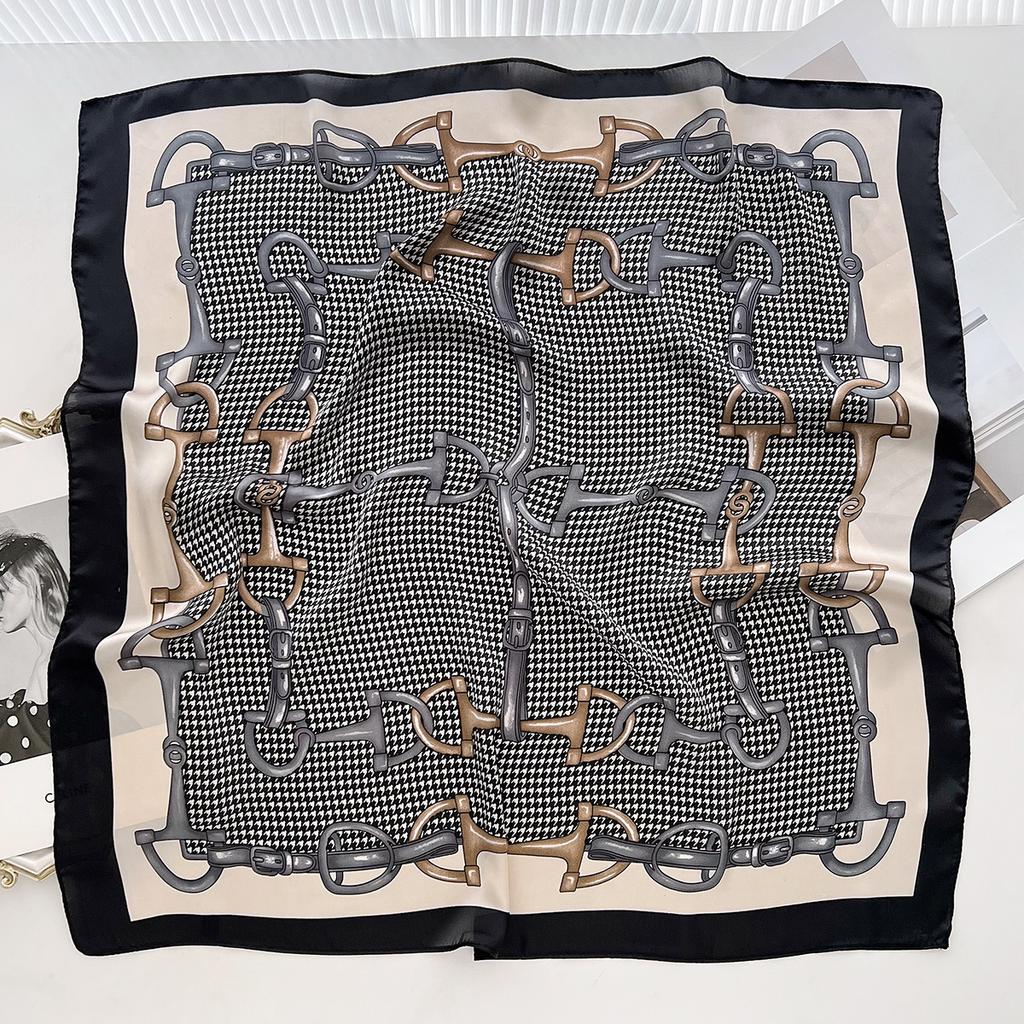 Black Thousand Birds 70Cm Simulation Silk Scarf Daily Casual Decoration Headband Band Small Square Scarf Multifunctional Scarf