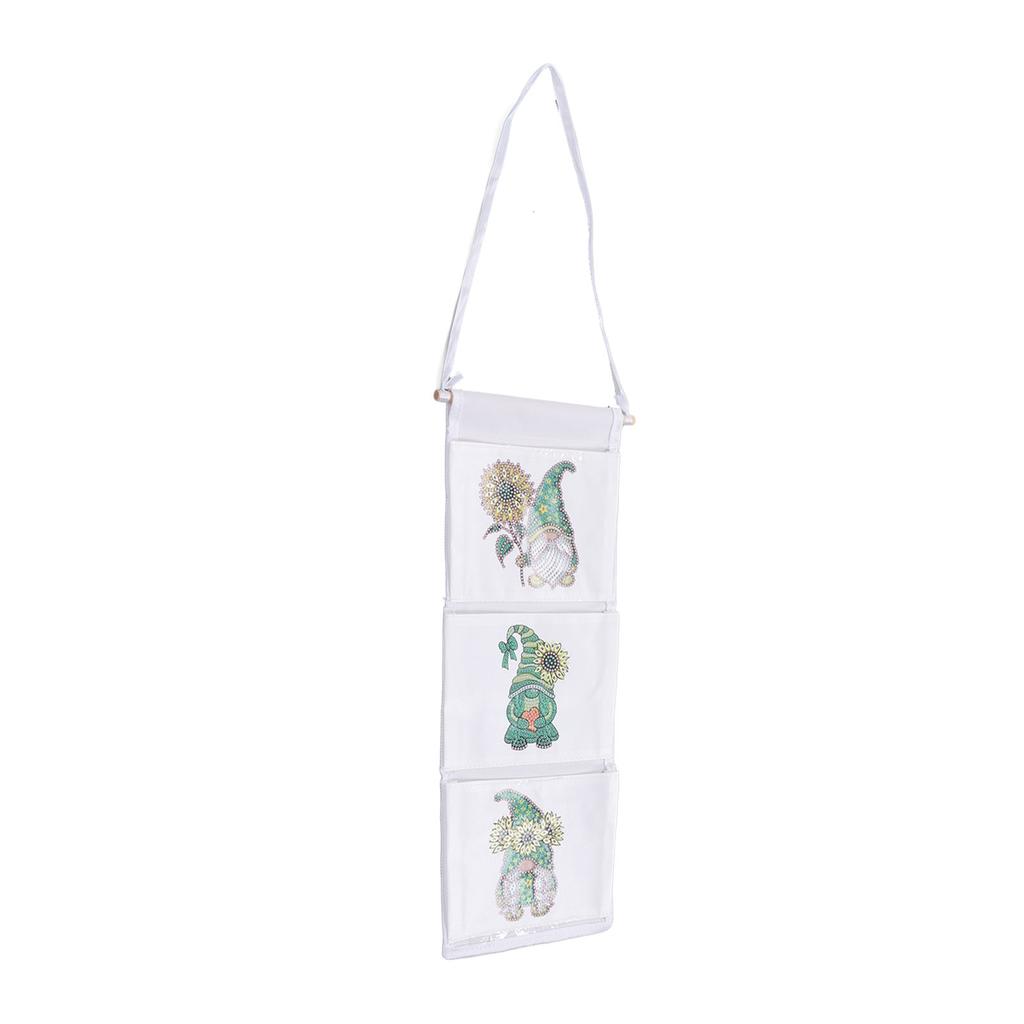 Hanging Storage Bag 3 Compartment Foldable Rhinestone Painting Pattern DIY Hanging Organizer for Door Wall