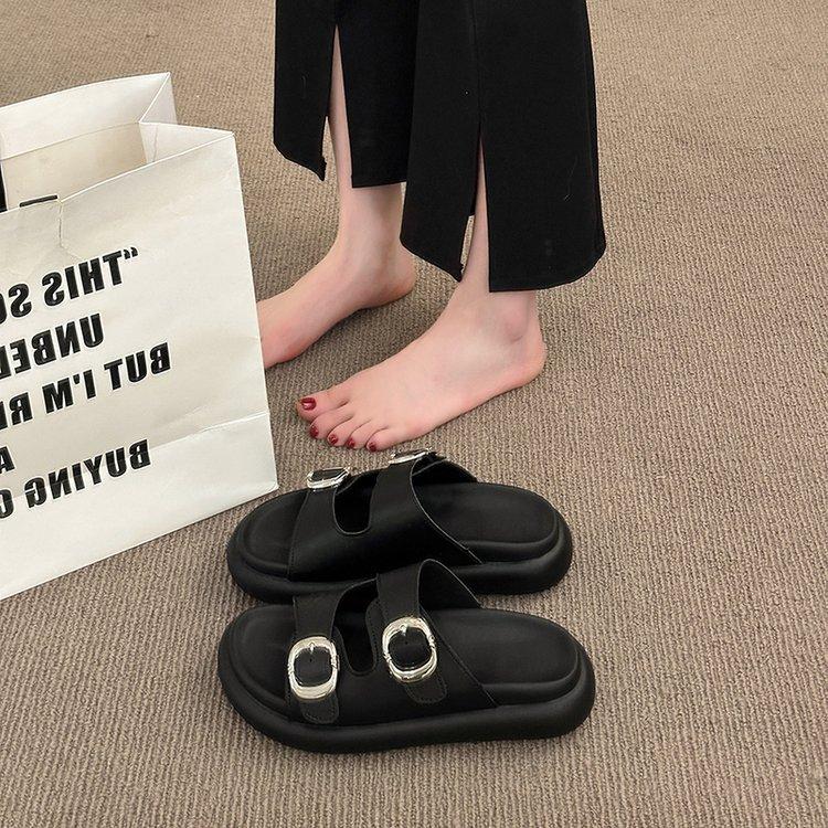 French Platform Slippers Women's Summer Wear Fashion and High Sense 2025 Super Soft New Models with Skirts Going Out Flat Sandals