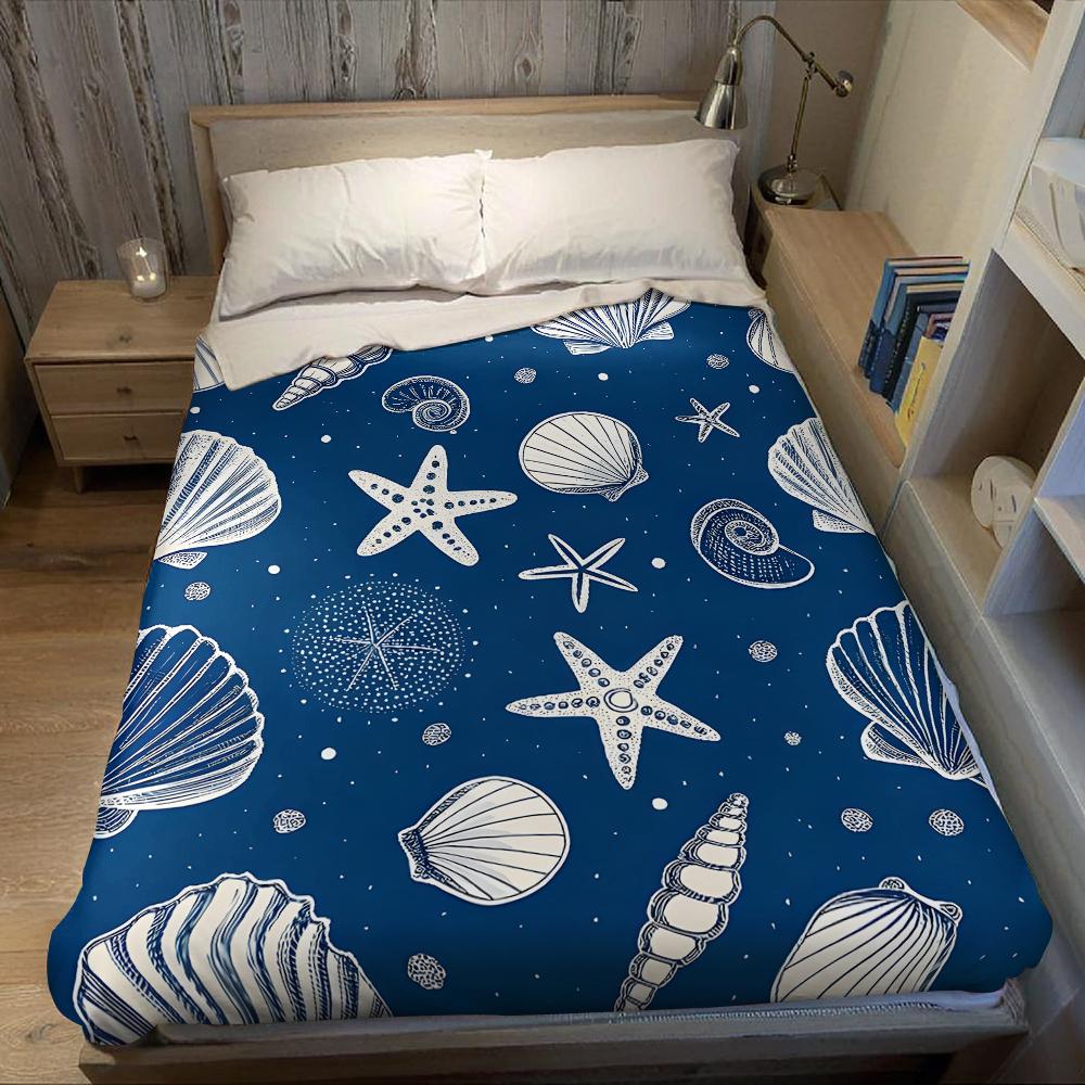 Marineblaue Muschel Flanelldecke Warm Weich Halloween Weihnachten Sofa Warm Gemütlich Dekoratives Dekor Geschenk für Alle Jahreszeiten