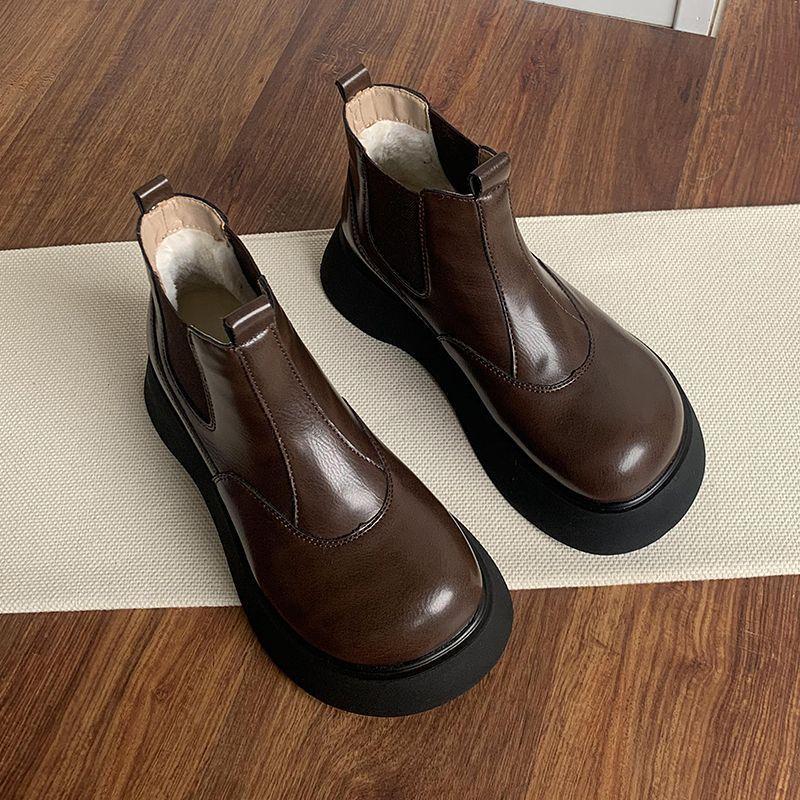 

Women s lightweight comfortable thick sole cold warm padded snow boots non-slip wear outdoor sports round head Martin cotton boots 40