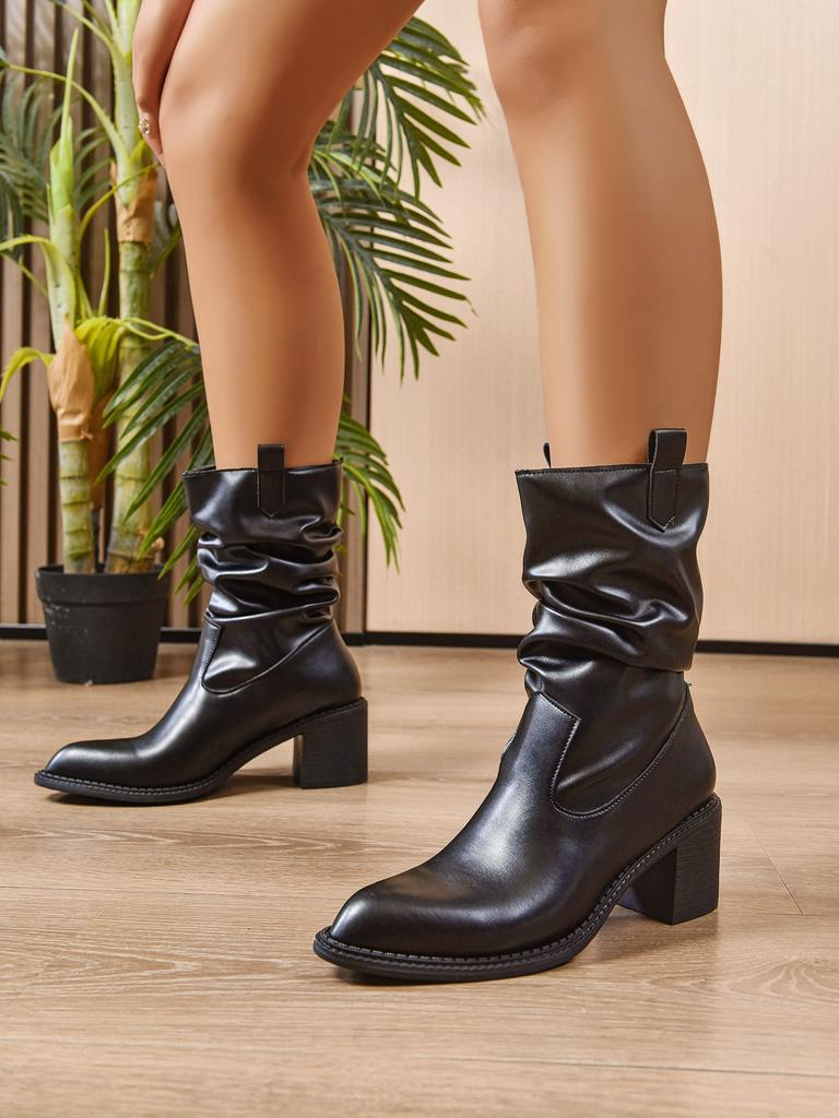 Fashion casual basic boots women's spring and autumn new pleated fashion temperament simple outer wear medium tube women's boots