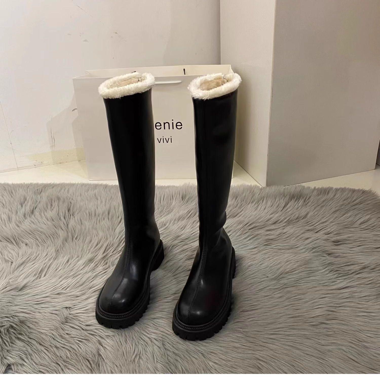 

Маленькі високі чоботи-панчохи, жіноче взуття 2025, нові осінньо-зимові черевики з товстою бавовняною підкладкою, білі снігові чоботи 35