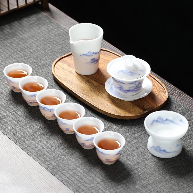 MULTIPOTENT Hand-painted Mutton Fat Jade Porcelain Kung Fu Tea Set