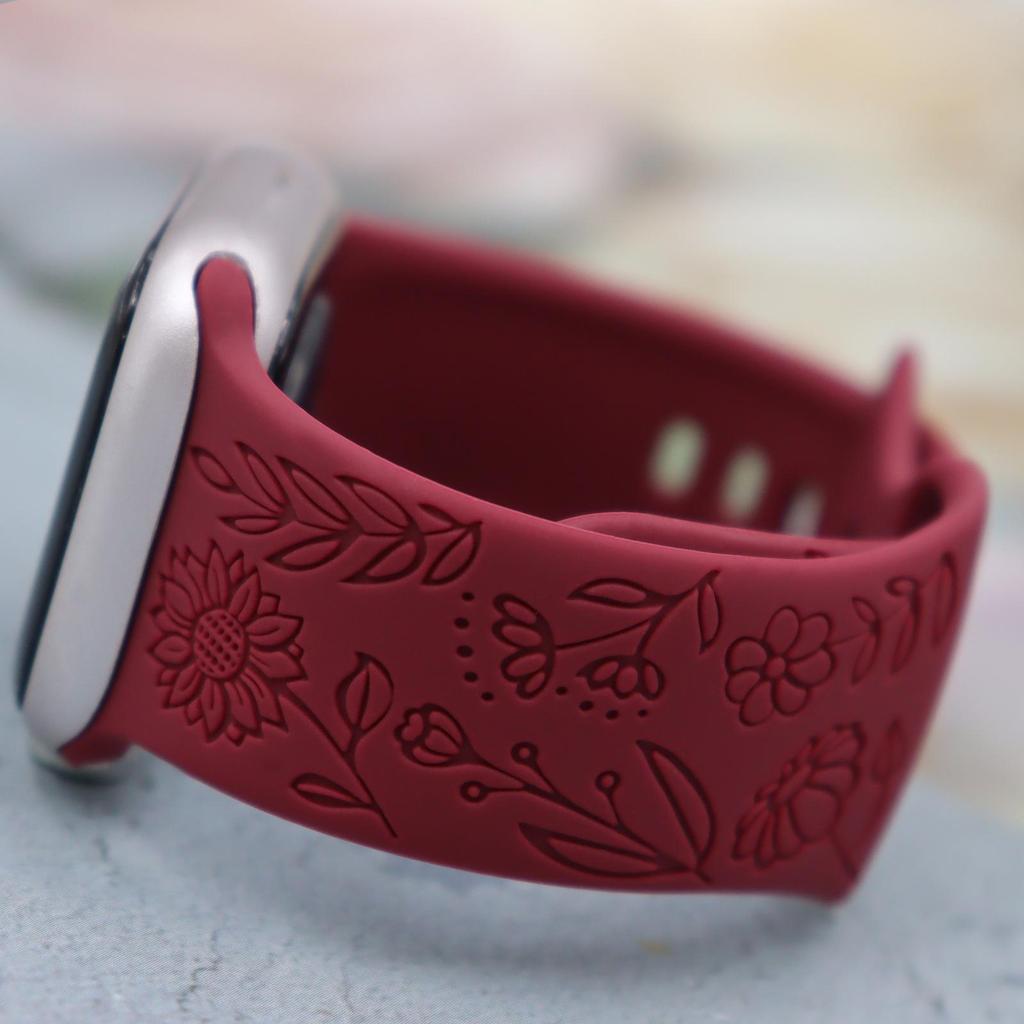 Compatible Silicone Apple Watch S10 Strap: Adjustable, Fashionable Embossed Band